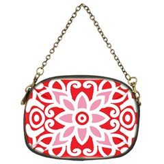 A Red And White Pattern With A Flower On It Chain Purse (two Sides)