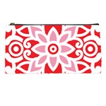 A Red And White Pattern With A Flower On It Pencil Cases Front