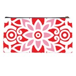 A Red And White Pattern With A Flower On It Pencil Cases Back