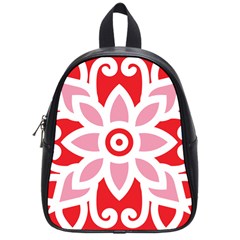 A Red And White Pattern With A Flower On It School Bag (small)