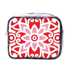 A Red And White Pattern With A Flower On It Mini Toiletries Bag (one Side)