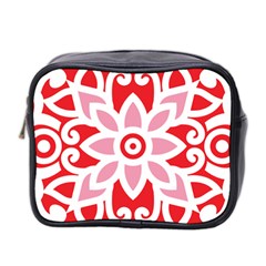 A Red And White Pattern With A Flower On It Mini Toiletries Bag (two Sides) by catchydesignhill