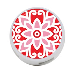 A Red And White Pattern With A Flower On It 4-port Usb Hub (one Side)