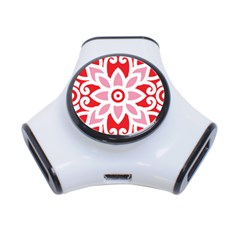 A Red And White Pattern With A Flower On It 3-port Usb Hub