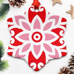 A Red And White Pattern With A Flower On It Ornament (snowflake)