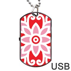 A Red And White Pattern With A Flower On It Dog Tag Usb Flash (one Side)