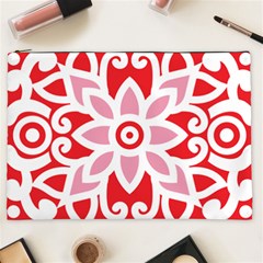 A Red And White Pattern With A Flower On It Cosmetic Bag (xxl)