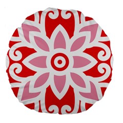 A Red And White Pattern With A Flower On It Large 18  Premium Round Cushions