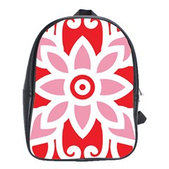 A Red And White Pattern With A Flower On It School Bag (xl)