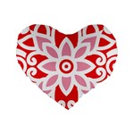 A Red And White Pattern With A Flower On It Standard 16  Premium Heart Shape Cushions Front