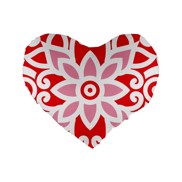 A Red And White Pattern With A Flower On It Standard 16  Premium Heart Shape Cushions