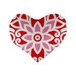 A Red And White Pattern With A Flower On It Standard 16  Premium Heart Shape Cushions Back