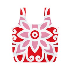 A Red And White Pattern With A Flower On It Full Print Recycle Bag (m)