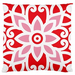 A Red And White Pattern With A Flower On It Standard Premium Plush Fleece Cushion Case (one Side)