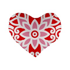 A Red And White Pattern With A Flower On It Standard 16  Premium Flano Heart Shape Cushions