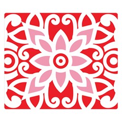 A Red And White Pattern With A Flower On It Two Sides Premium Plush Fleece Blanket (kids Size) by catchydesignhill