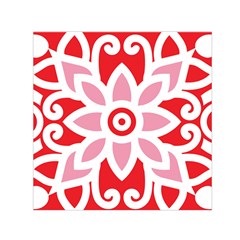 A Red And White Pattern With A Flower On It Square Satin Scarf (30  X 30 )