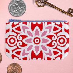 A Red And White Pattern With A Flower On It Large Coin Purse