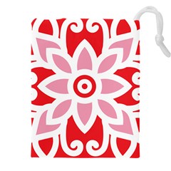 A Red And White Pattern With A Flower On It Drawstring Pouch (4xl) by catchydesignhill