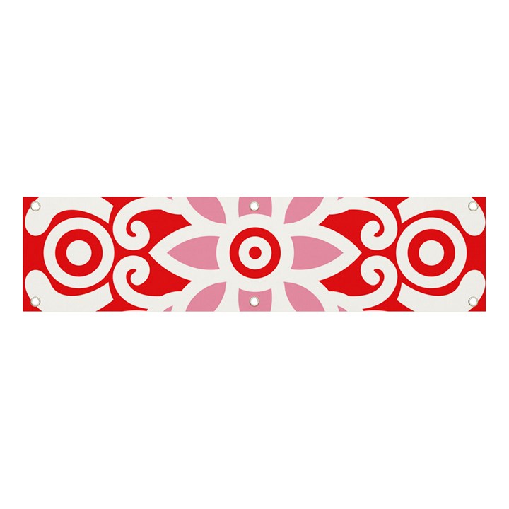 A Red And White Pattern With A Flower On It Banner and Sign 4  x 1 