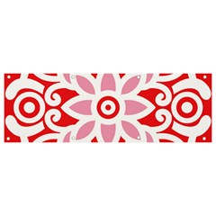 A Red And White Pattern With A Flower On It Banner And Sign 9  X 3 