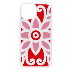 A Red And White Pattern With A Flower On It Iphone 13 Mini Tpu Uv Print Case