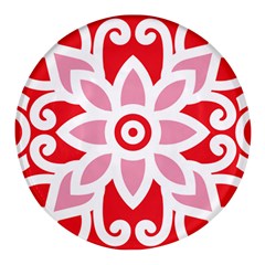 A Red And White Pattern With A Flower On It Round Glass Fridge Magnet (4 Pack)