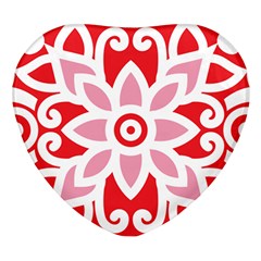 A Red And White Pattern With A Flower On It Heart Glass Fridge Magnet (4 Pack)