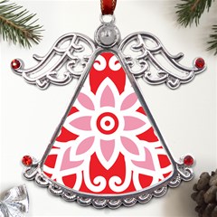 A Red And White Pattern With A Flower On It Metal Angel With Crystal Ornament