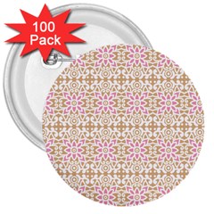 A Pink And White Flower Pattern On A Brown Background 3  Buttons (100 Pack) 