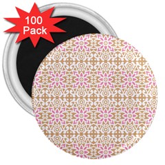 A Pink And White Flower Pattern On A Brown Background 3  Magnets (100 Pack)