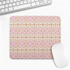 A Pink And White Flower Pattern On A Brown Background Large Mousepad