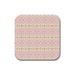 A Pink And White Flower Pattern On A Brown Background Rubber Coaster (square)