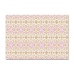 A Pink And White Flower Pattern On A Brown Background Sticker A4 (100 Pack)