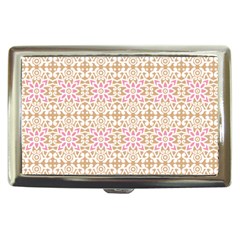 A Pink And White Flower Pattern On A Brown Background Cigarette Money Case by catchydesignhill