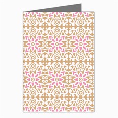 A Pink And White Flower Pattern On A Brown Background Greeting Card