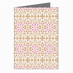 A Pink And White Flower Pattern On A Brown Background Greeting Cards (pkg Of 8)