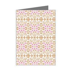 A Pink And White Flower Pattern On A Brown Background Mini Greeting Card