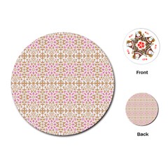 A Pink And White Flower Pattern On A Brown Background Playing Cards Single Design (round)