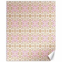 A Pink And White Flower Pattern On A Brown Background Canvas 16  X 20 