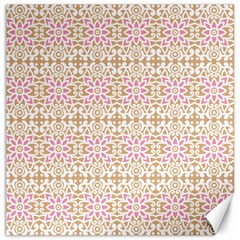 A Pink And White Flower Pattern On A Brown Background Canvas 20  X 20 