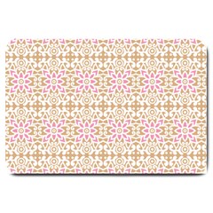 A Pink And White Flower Pattern On A Brown Background Large Doormat