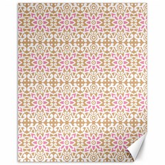 A Pink And White Flower Pattern On A Brown Background Canvas 11  X 14 