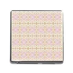 A Pink And White Flower Pattern On A Brown Background Memory Card Reader (square 5 Slot)