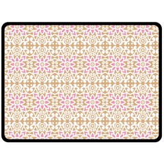 A Pink And White Flower Pattern On A Brown Background Fleece Blanket (large)