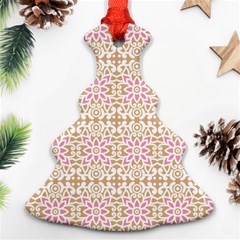 A Pink And White Flower Pattern On A Brown Background Ornament (christmas Tree) 