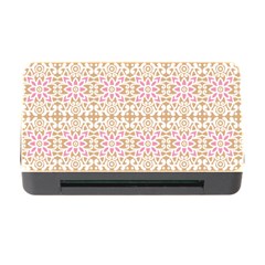 A Pink And White Flower Pattern On A Brown Background Memory Card Reader With Cf