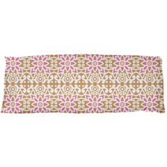 A Pink And White Flower Pattern On A Brown Background 15 x40  Body Pillow Case Dakimakura (two Sides)