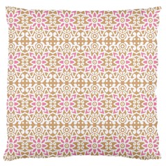 A Pink And White Flower Pattern On A Brown Background Large Cushion Case (one Side)