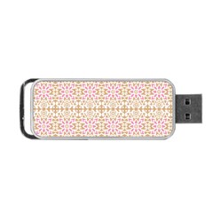 A Pink And White Flower Pattern On A Brown Background Portable Usb Flash (two Sides)